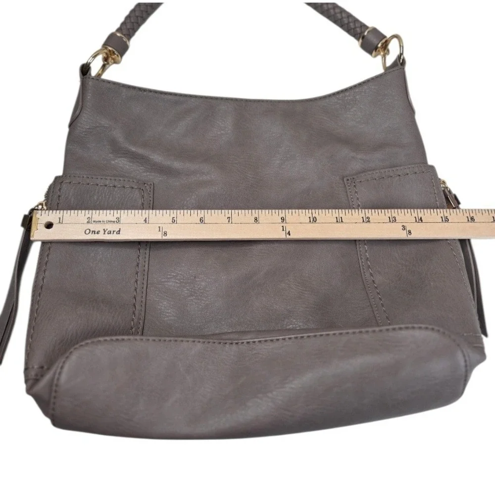 Miztique Gray Faux Leather Hobo Bag Large Braided Handle Western Vegan Everyday